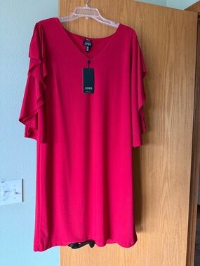 Jones New York Red Flutter Sleeve V-Neck Tunic